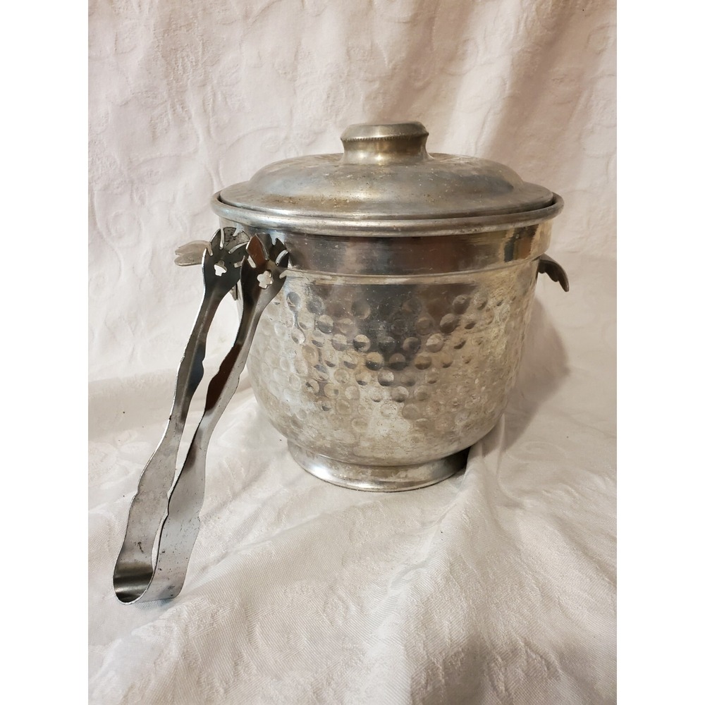 Ice Bucket VINTAGE Nasco Italian stamped on bottom Hammered Aluminum 7.5" tall